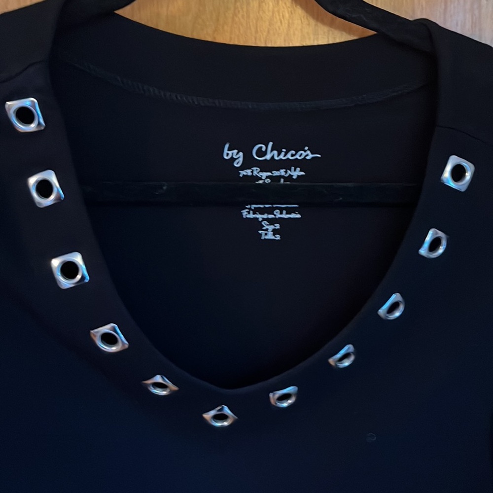 Super cute black with silver accents tunic. Excellent condition, Chicos size 2 - Picture 2 of 2